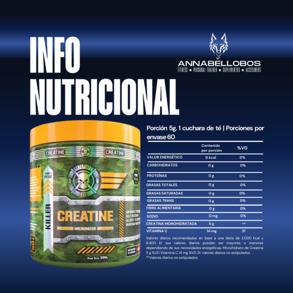 Creatina Monohidrato Micronizada 300 Grs Killer Generation Fit Sin sabor